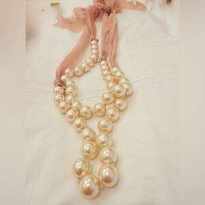 Club Monaco Pearl Necklace with Blush Ribbon